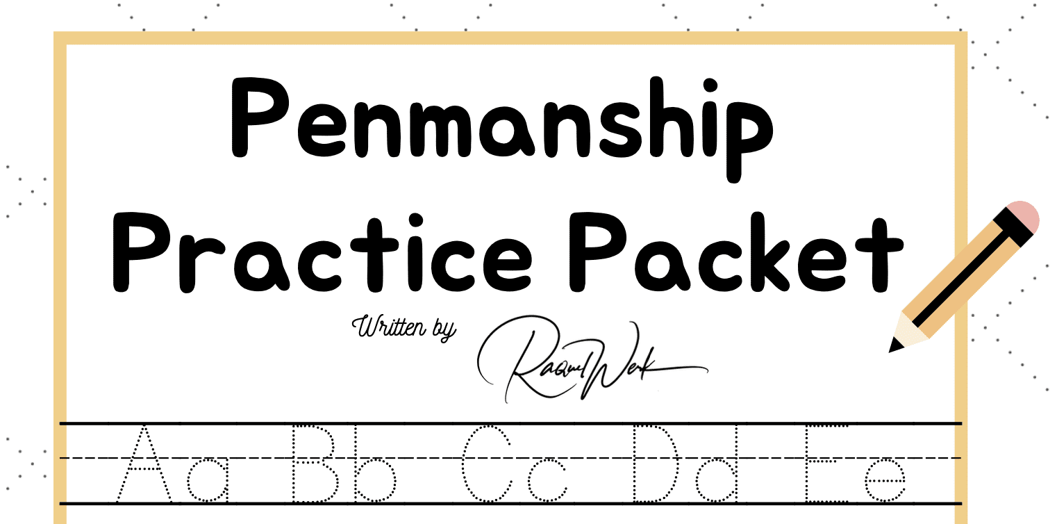 Penmanship practice packet cover with alphabet.