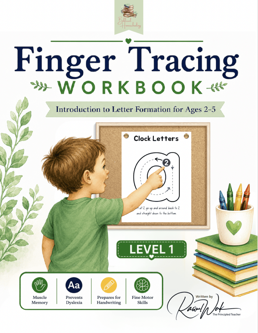 Child tracing letters on Finger Tracing workbook cover