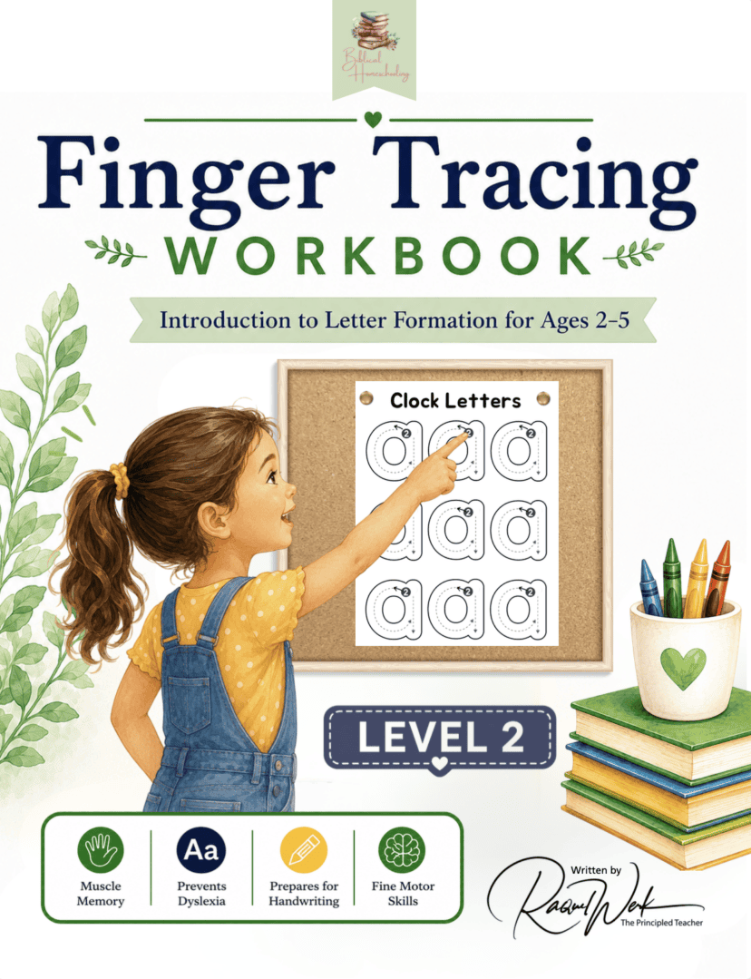 Girl tracing letters on workbook cover